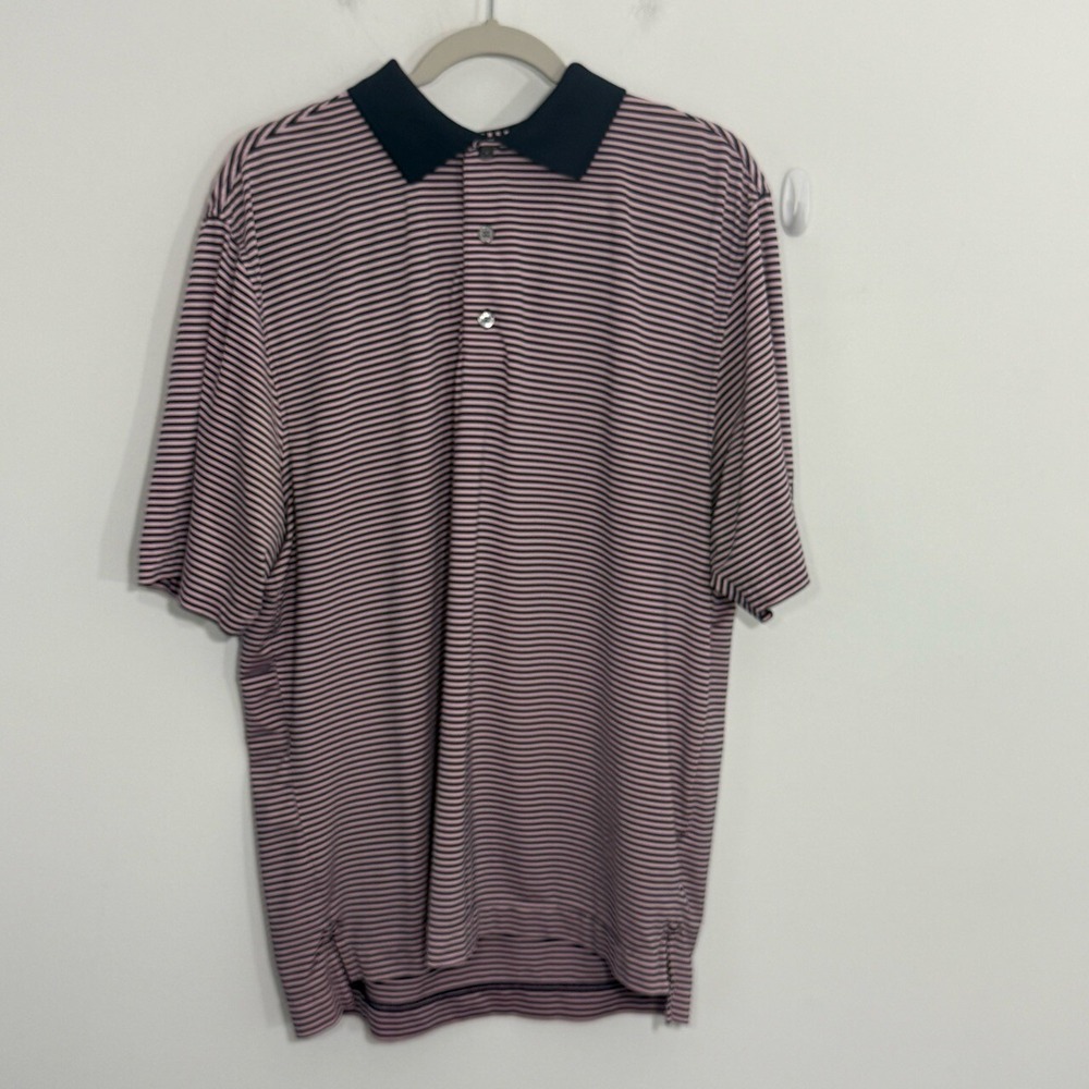FootJoy Mens Polo Shirt L Pink Black Stripe Golf Preppy Stretch Activewear